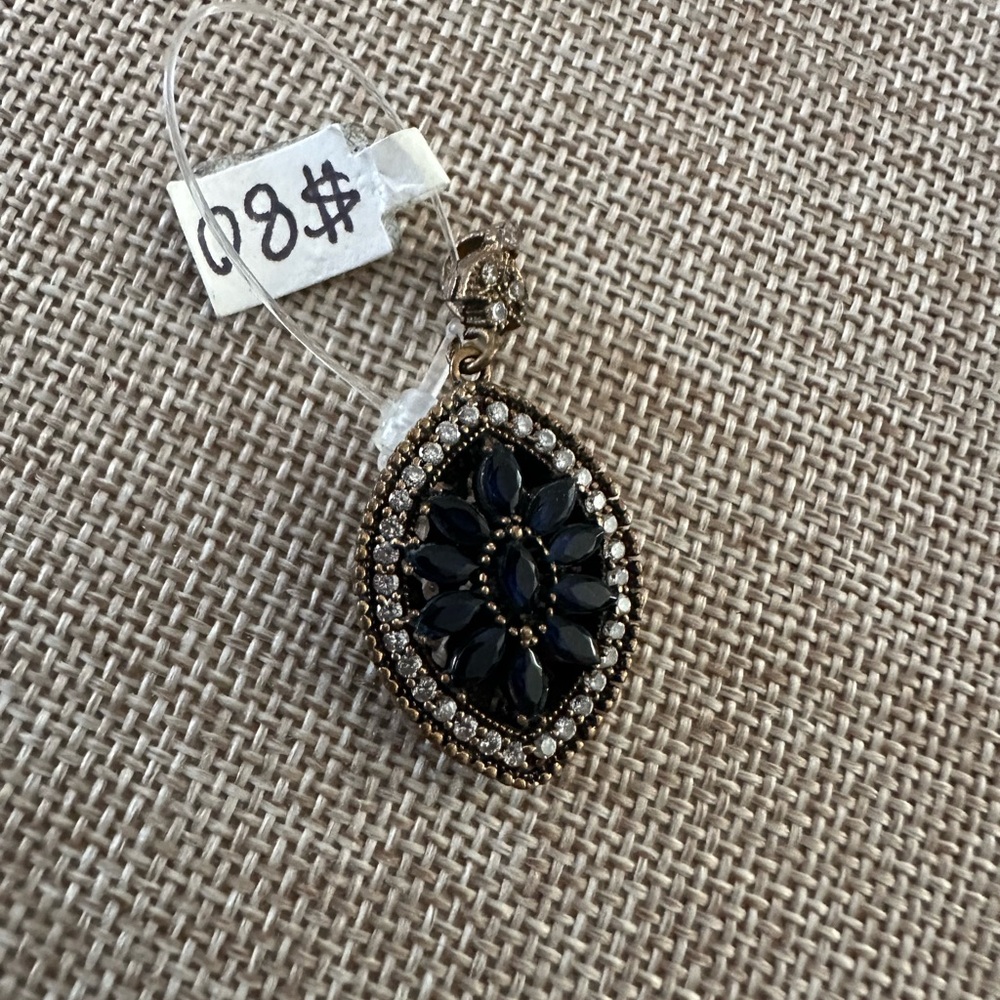 Elegant sapphire  and rhinestone Pendant on sterling silver and brass clasp